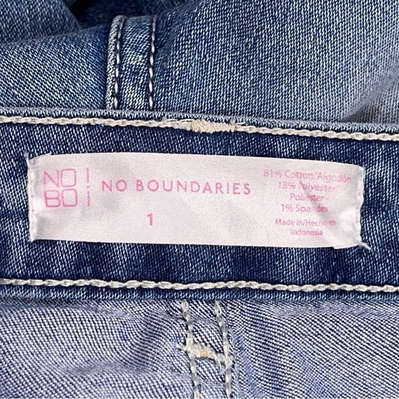 SIZE 1 NO BOUNDARIES BLUE JUNIORS SKINNY JEANS DISTRESSED STRETCH - Picture 9 of 11